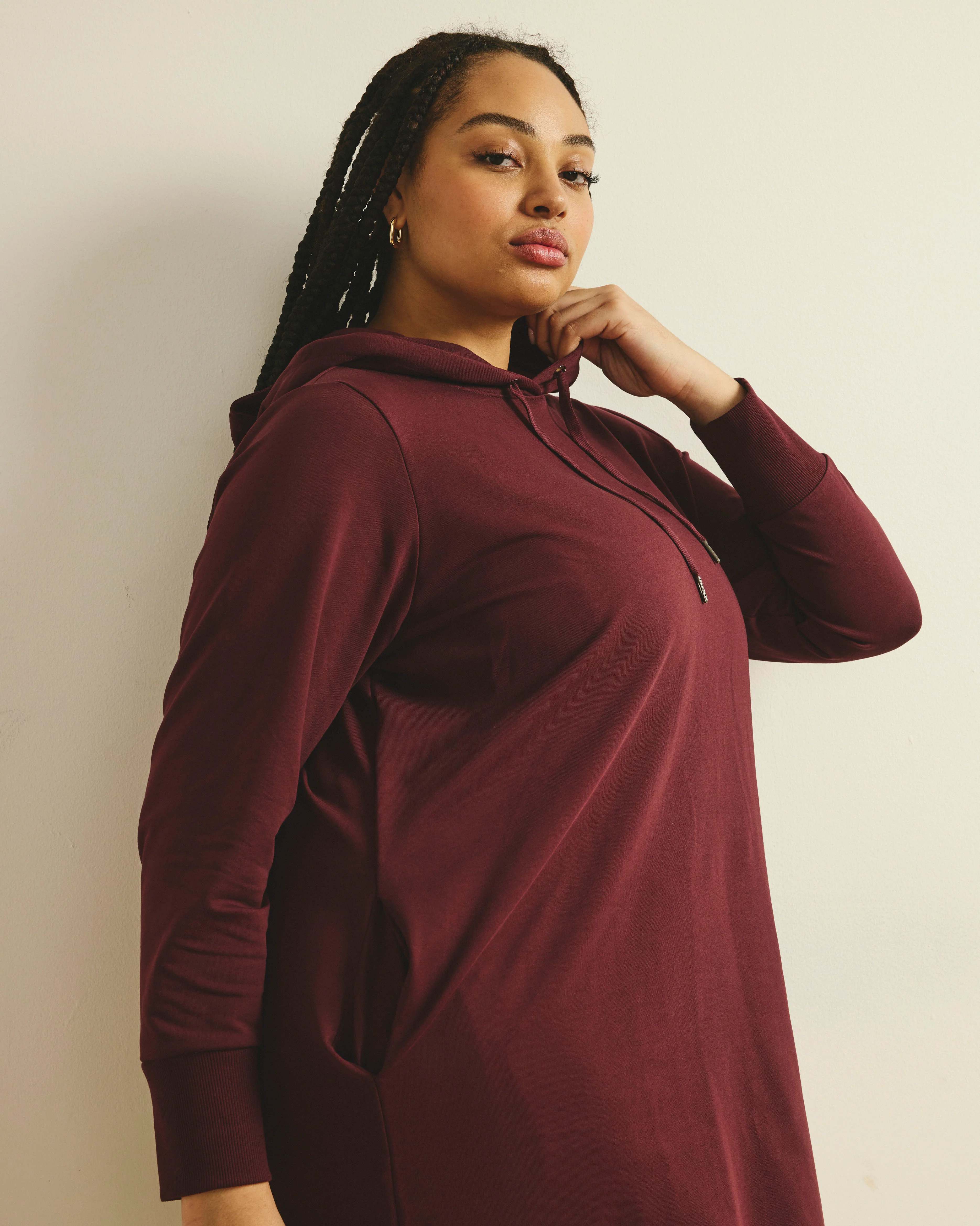Bree Hooded Sweatshirt Dress - Black Cherry