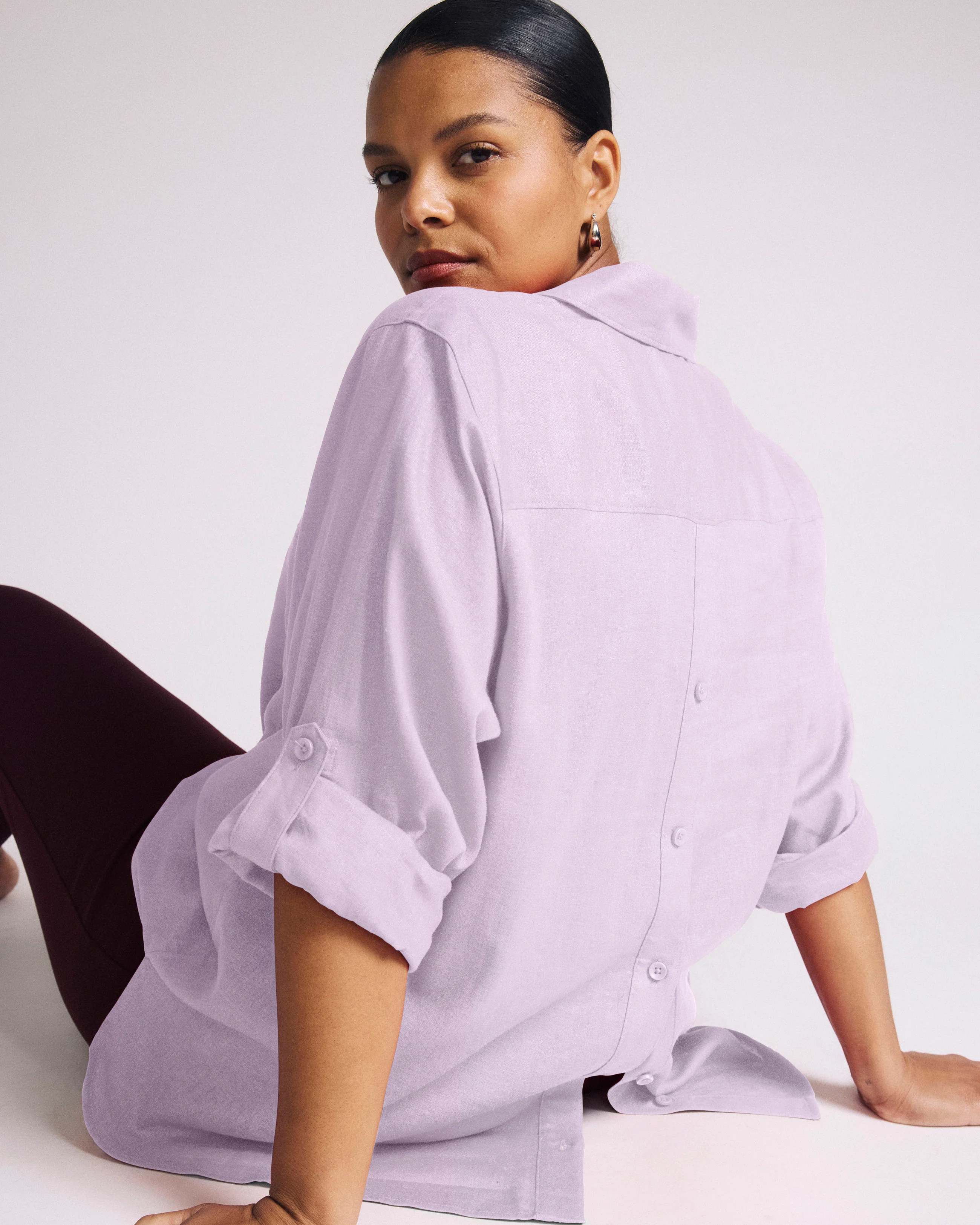 Button Back Linen Polo Shirt - Orchid