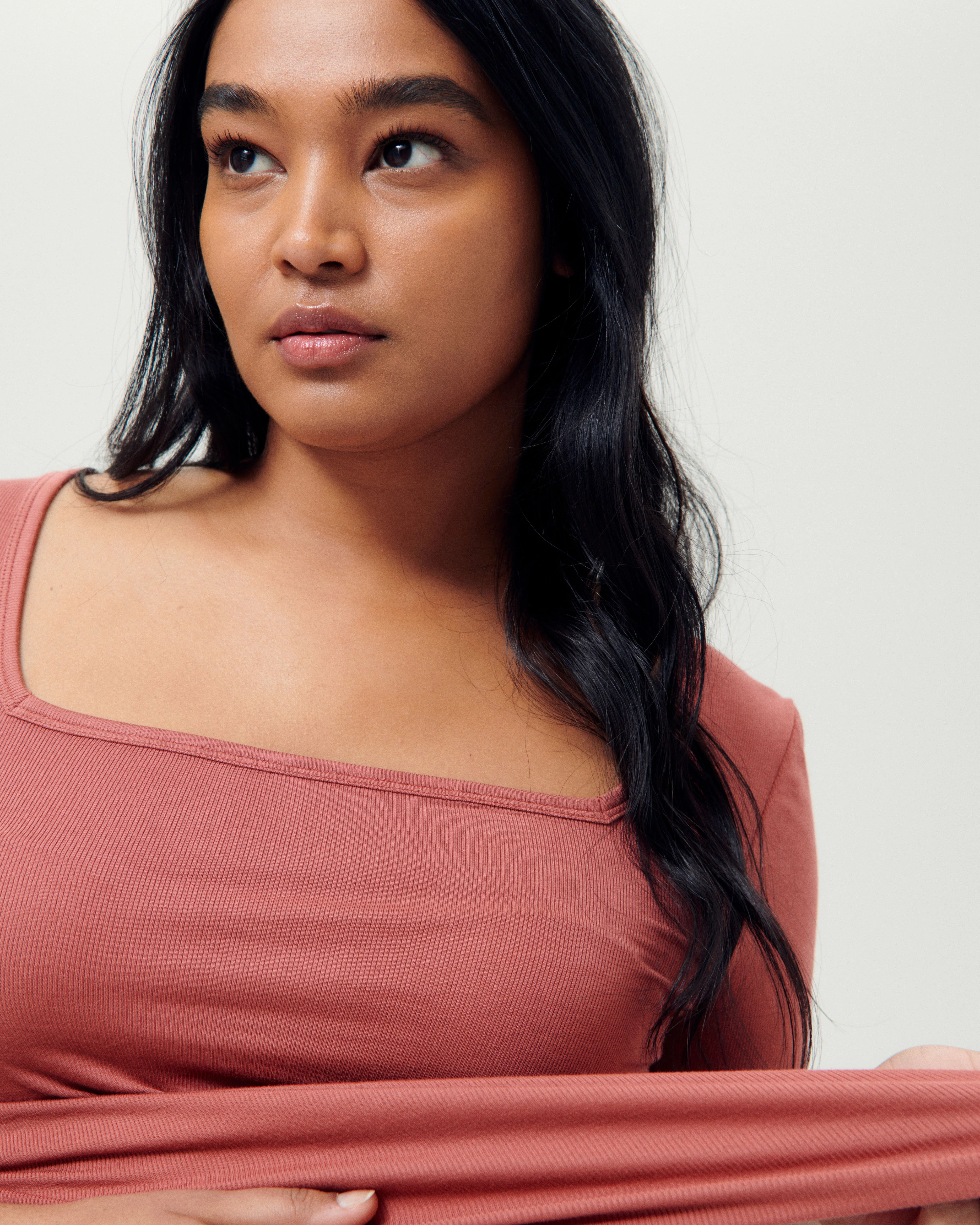 Cloud Rib Short Sleeve Square Neck Tee - Terracotta