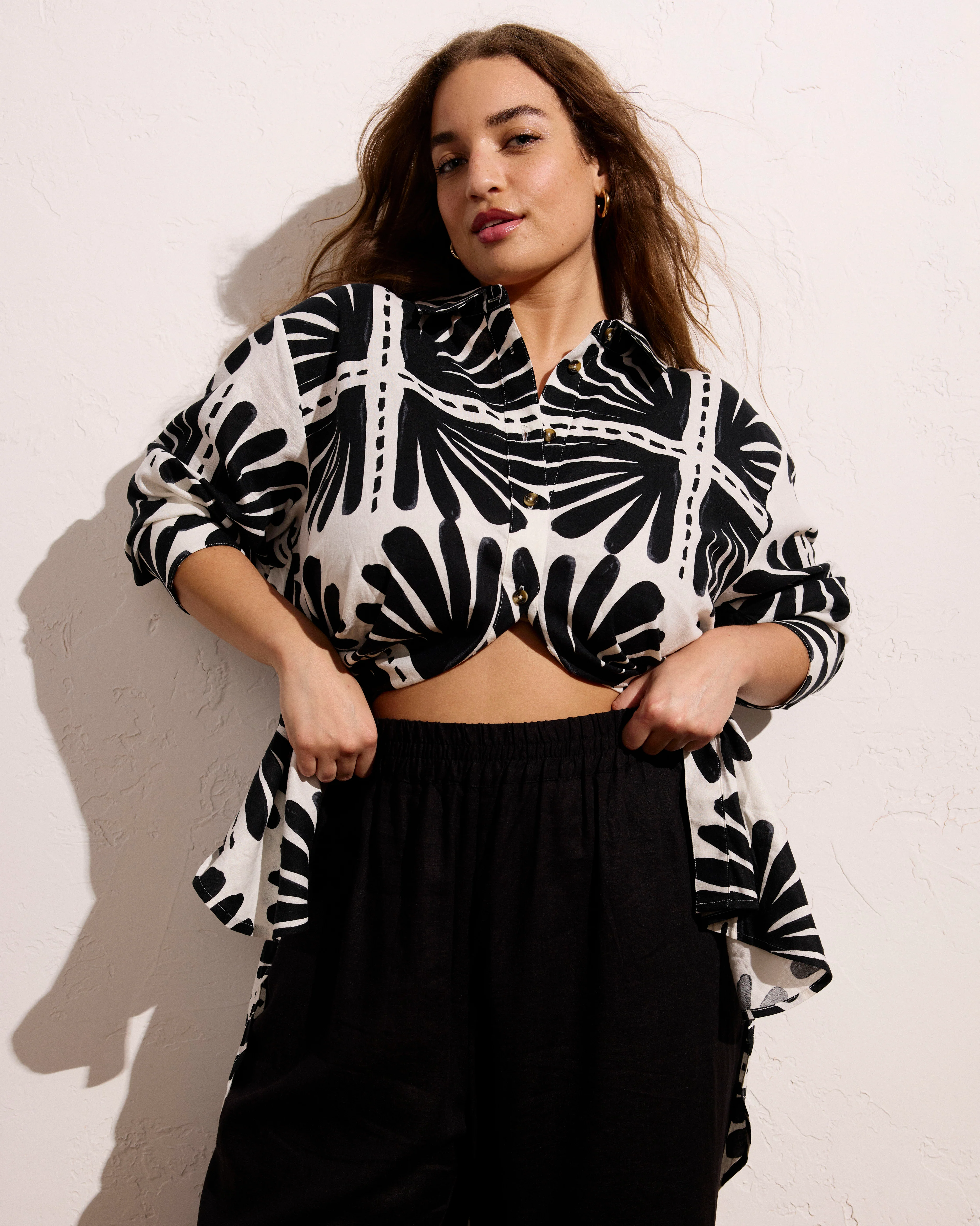 Dawn Linen Hi Low Tunic - Ink Bloom Print