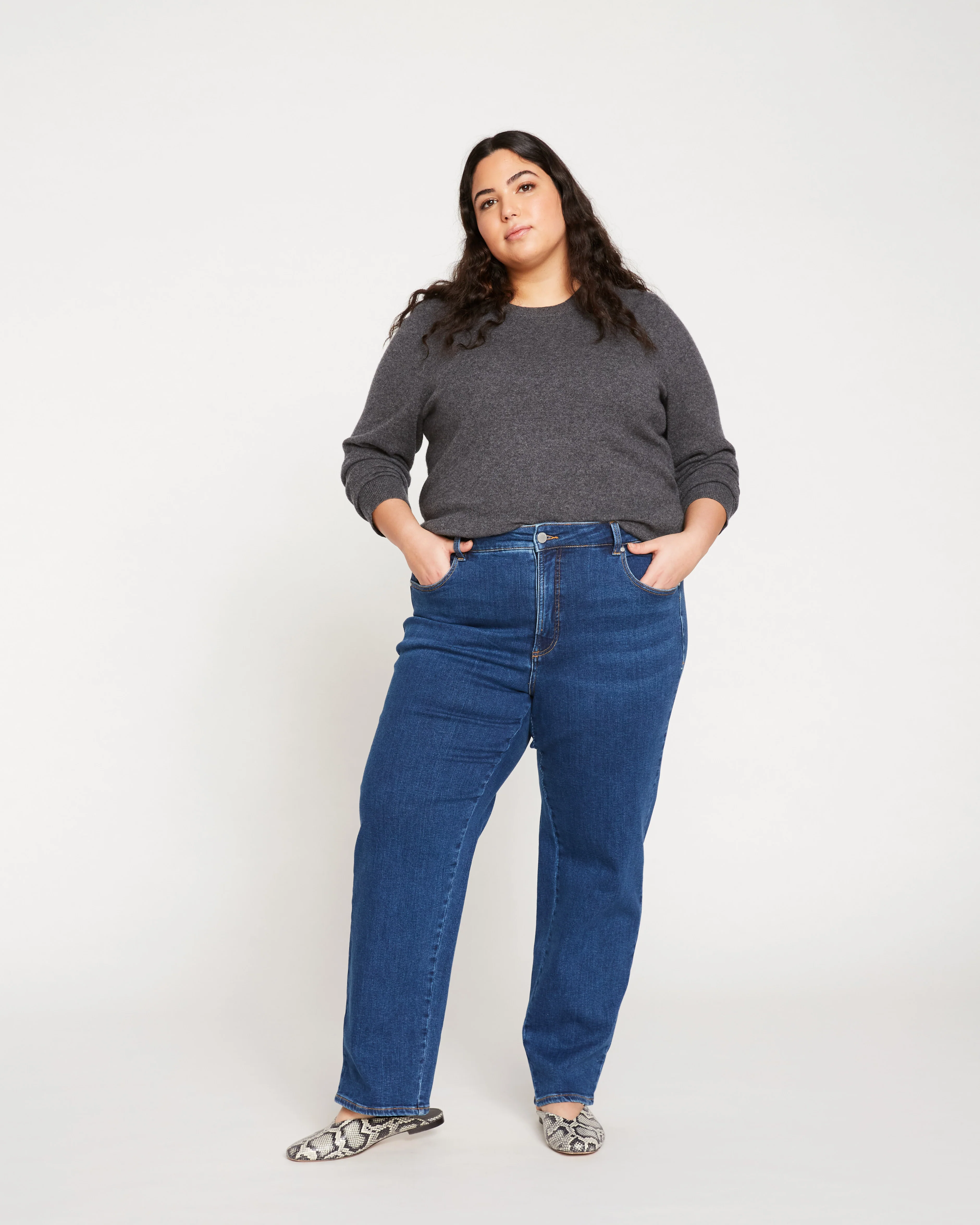 Etta High Rise Straight Leg Jeans 31 Inch - Aged Indigo - Image 5