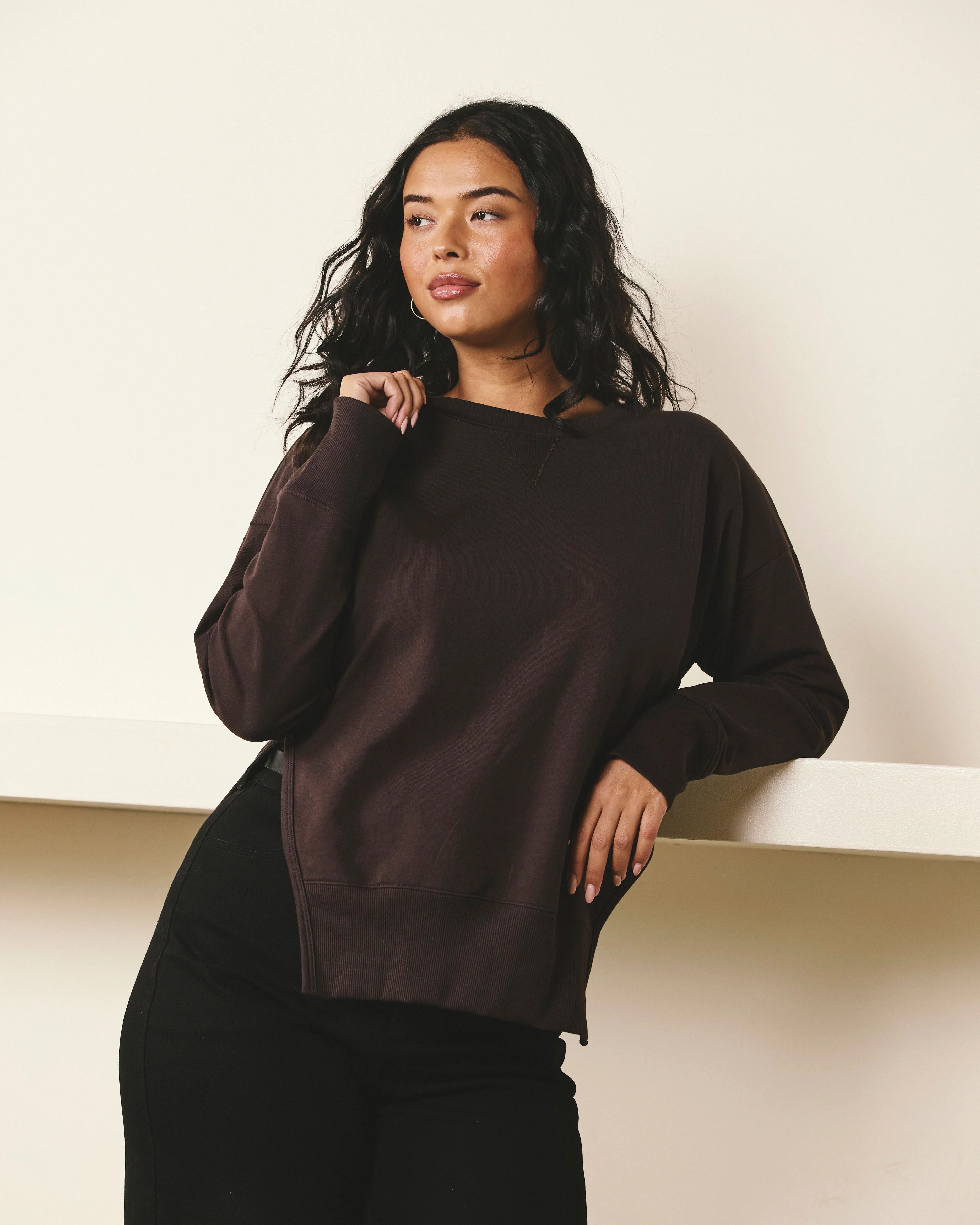 Fiona Side Slit Sweatshirt - Deep Brown