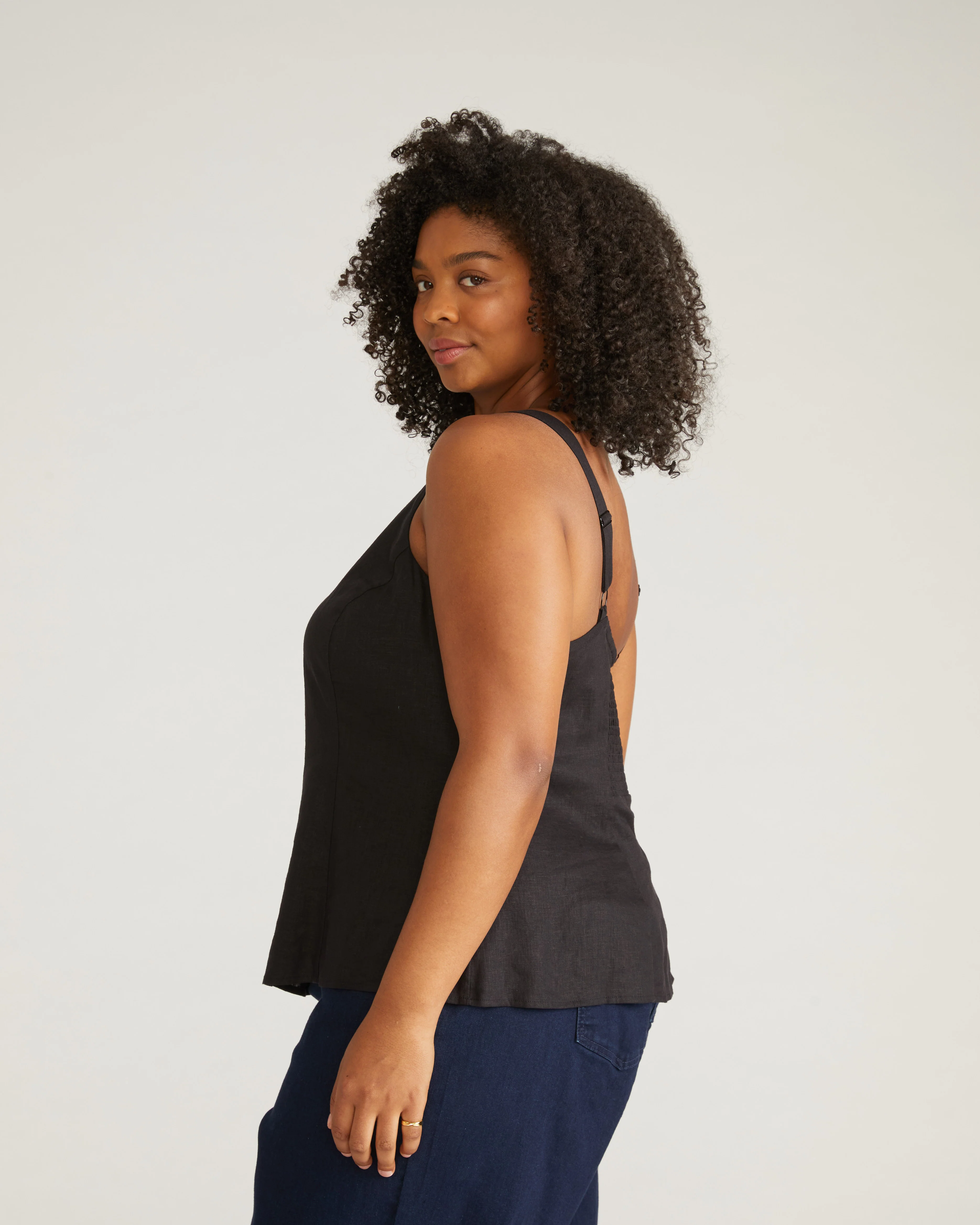 Kuki Sleeveless Linen Top - Black - Image 2