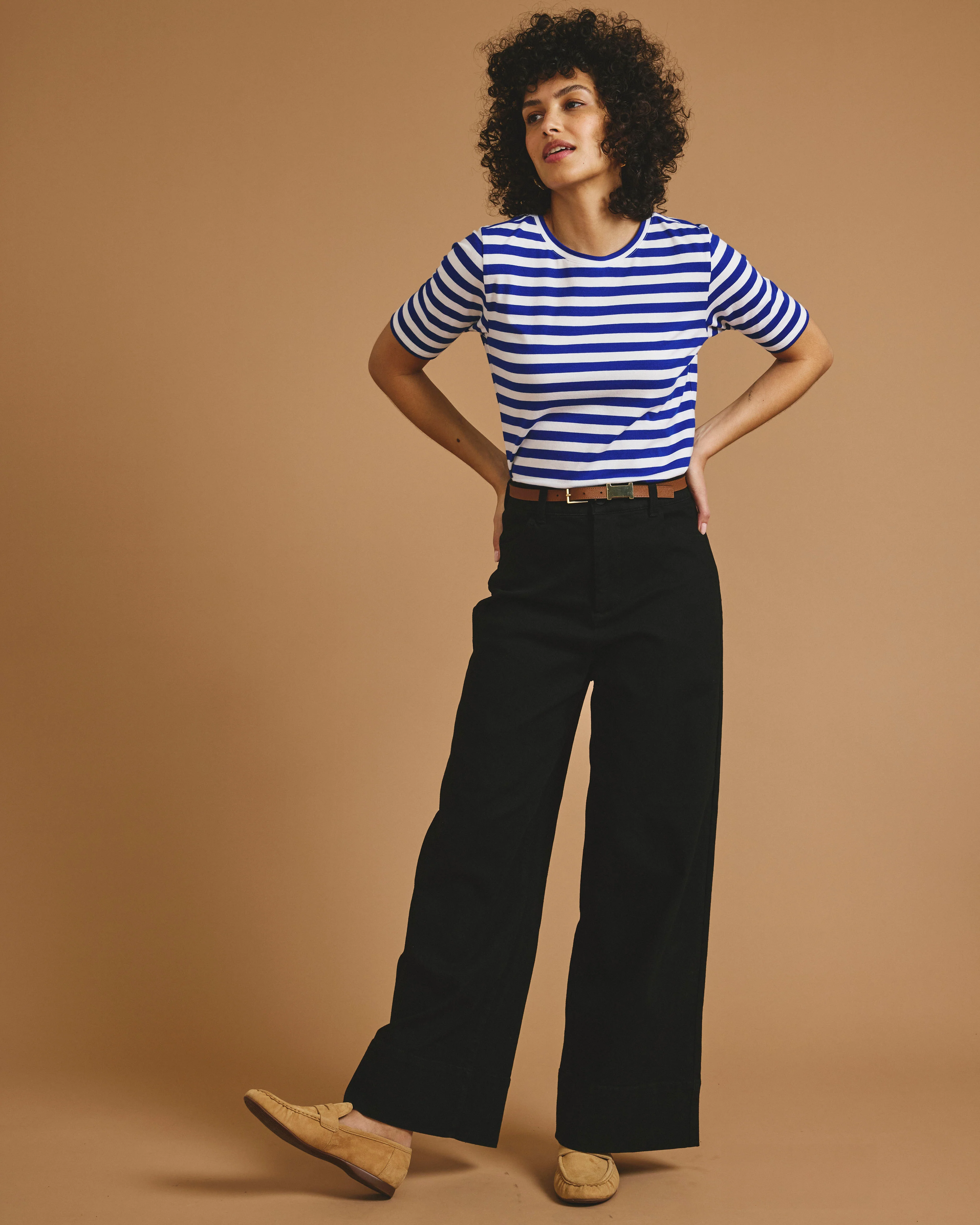 Maia Stovepipe Sleeve Tee - Hammersmith Blue/White Stripe