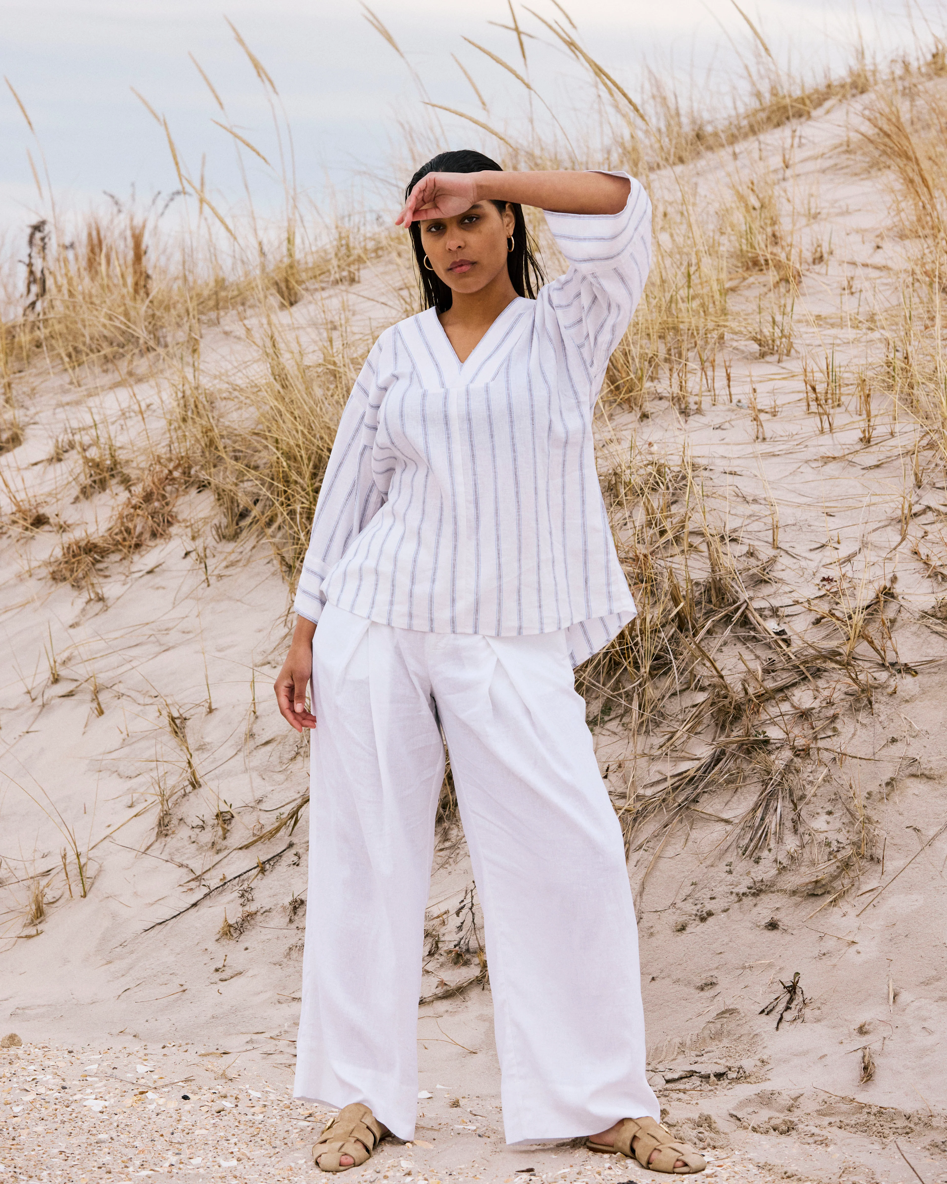 Marley Wide Leg Linen Pants - White