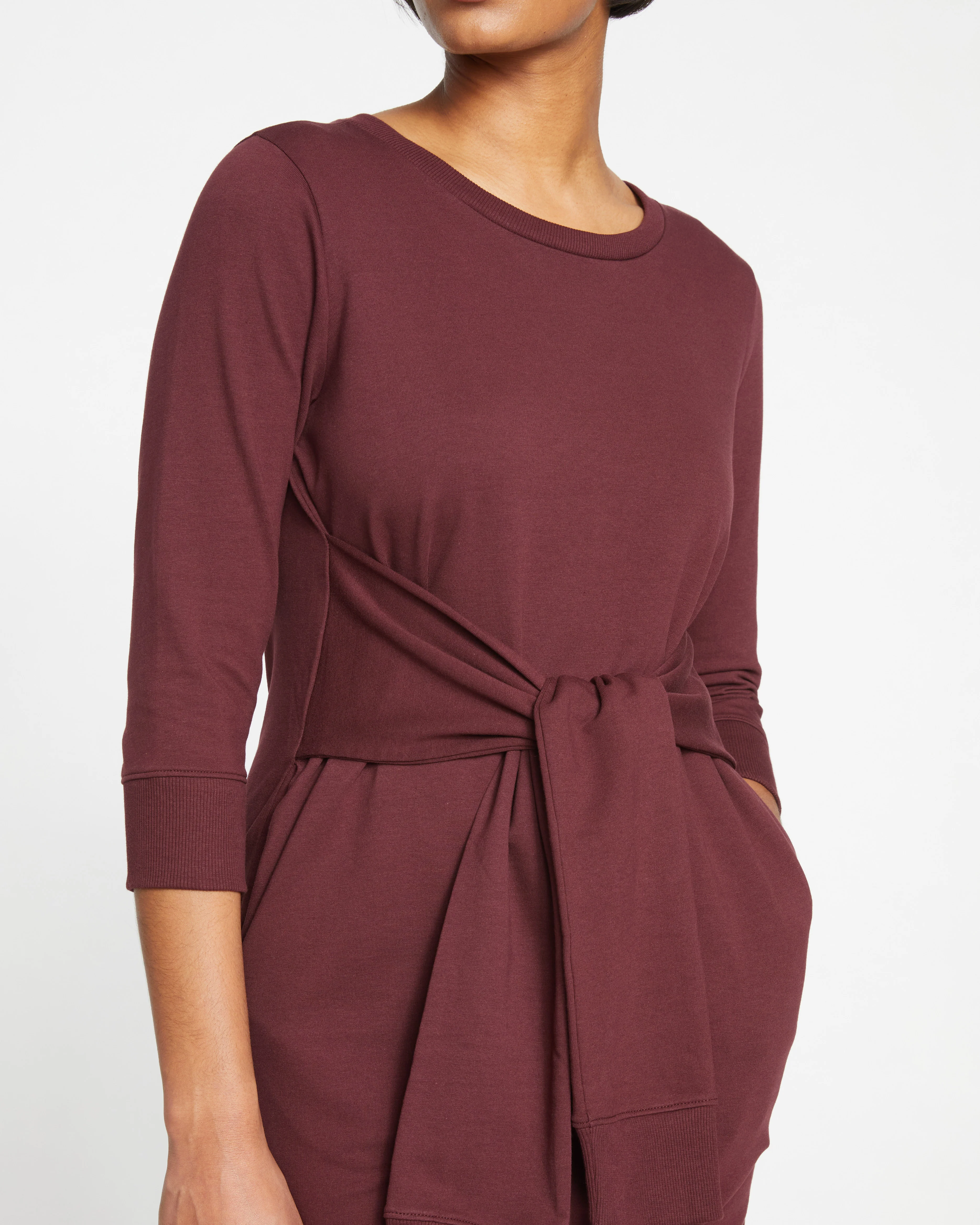 Misa Tie Sweatshirt Dress - Black Cherry