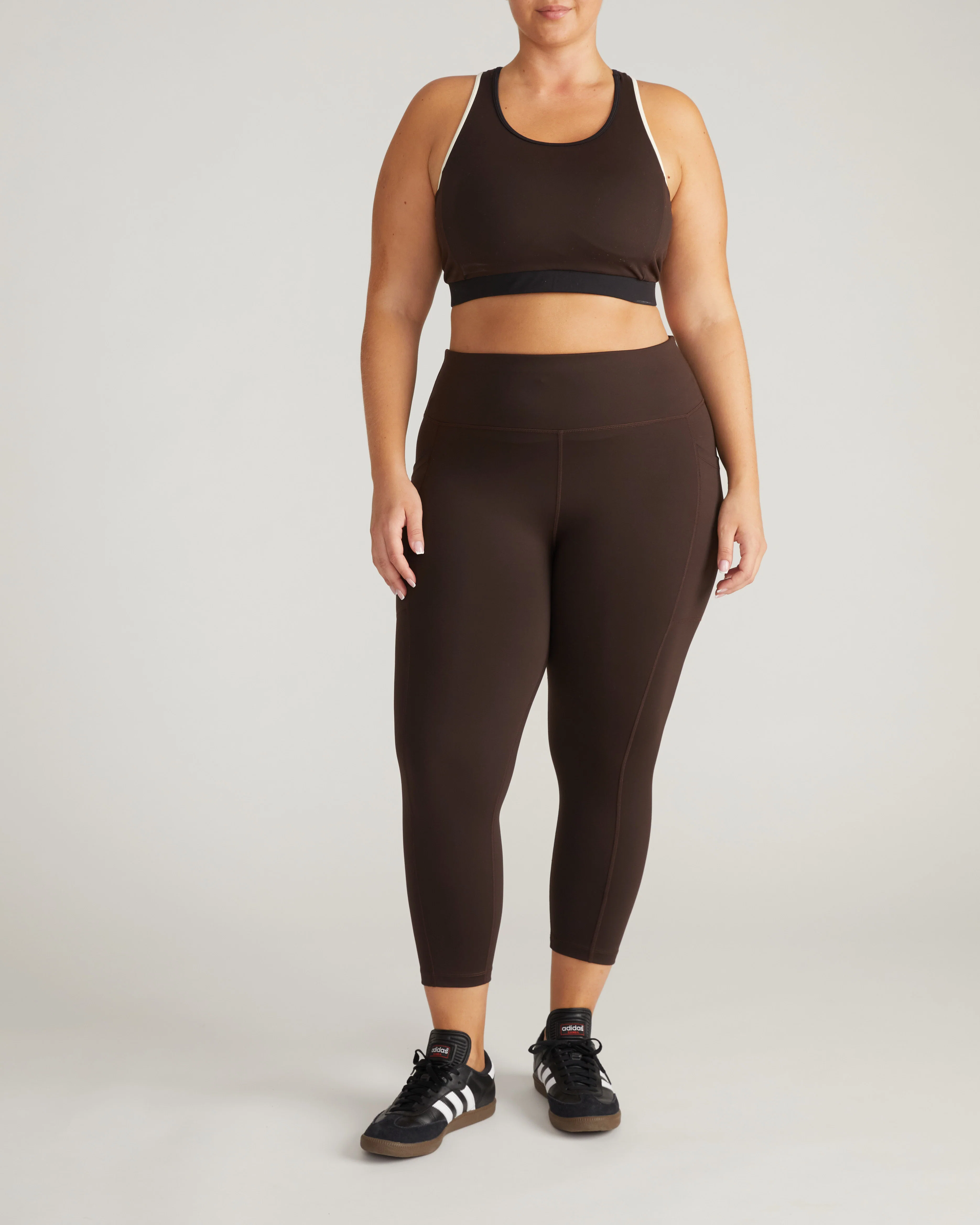 Next-to-Naked Racerback Sports Bra - Deep Brown/Dove Wing Trim - Image 9