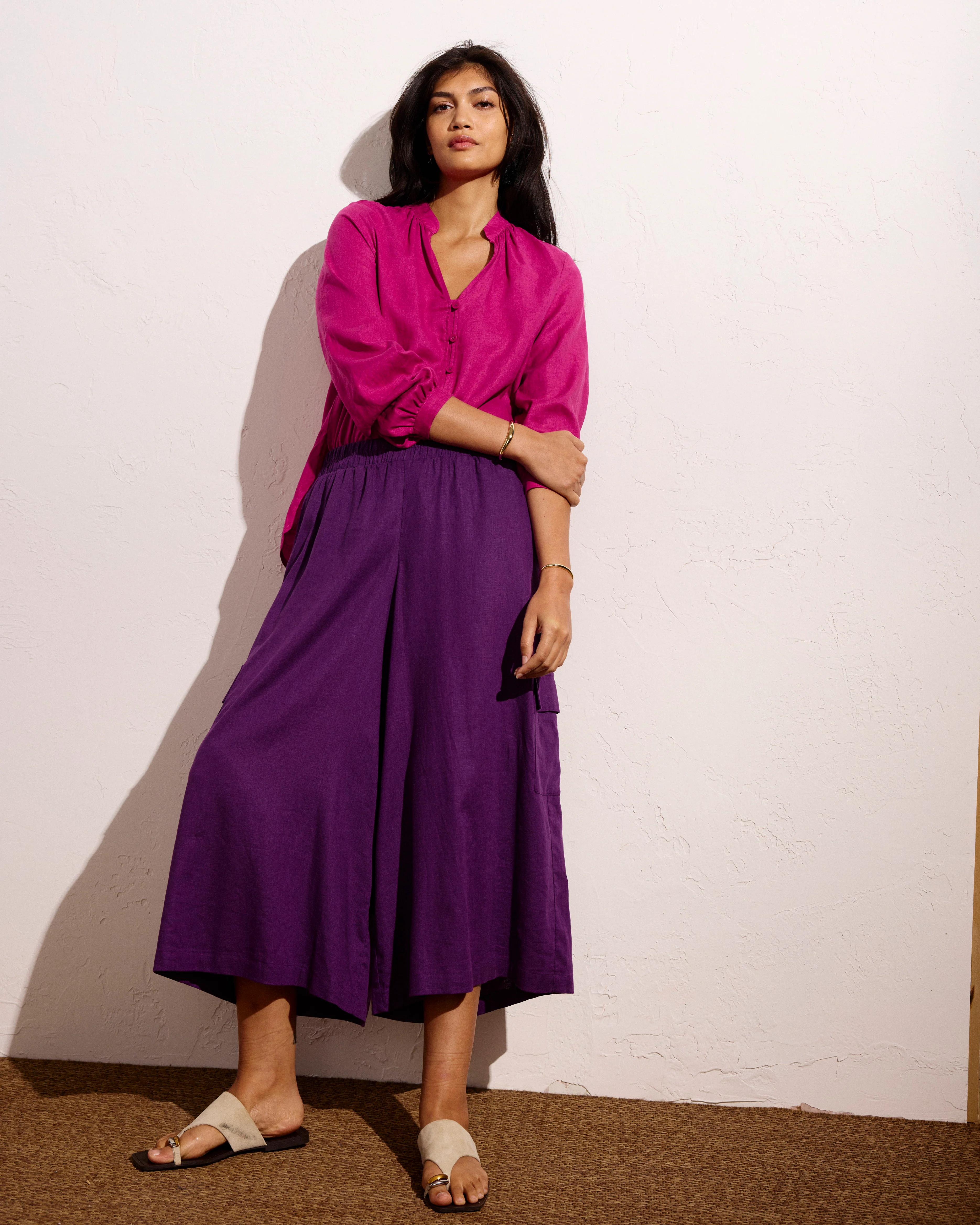 Palazzo Cargo Linen Pant - Dreamy Purple