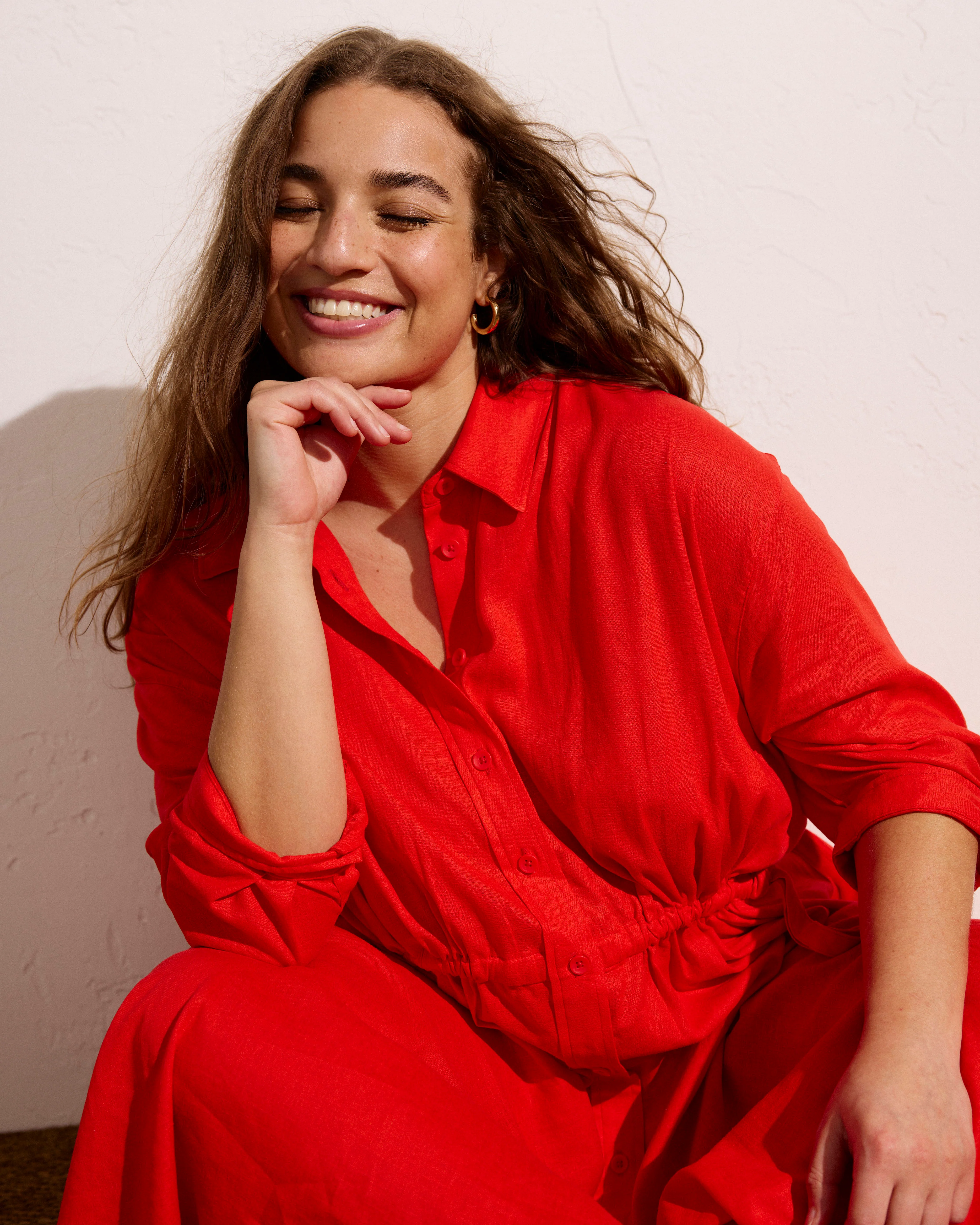 Paros Drawstring Linen Shirtdress - Shoreline Sunset