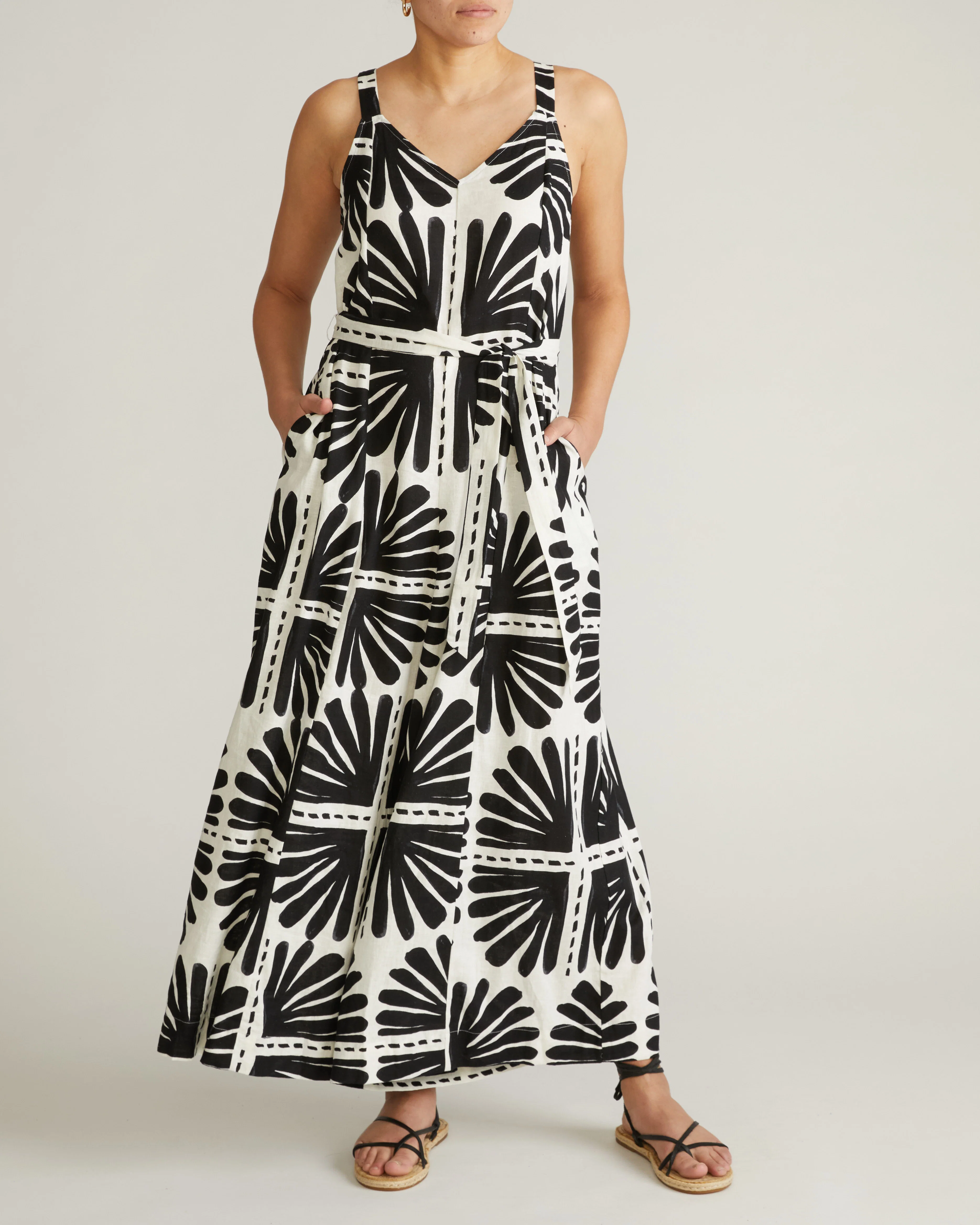 Promenade Linen Jumpsuit - Ink Bloom Print - Image 4