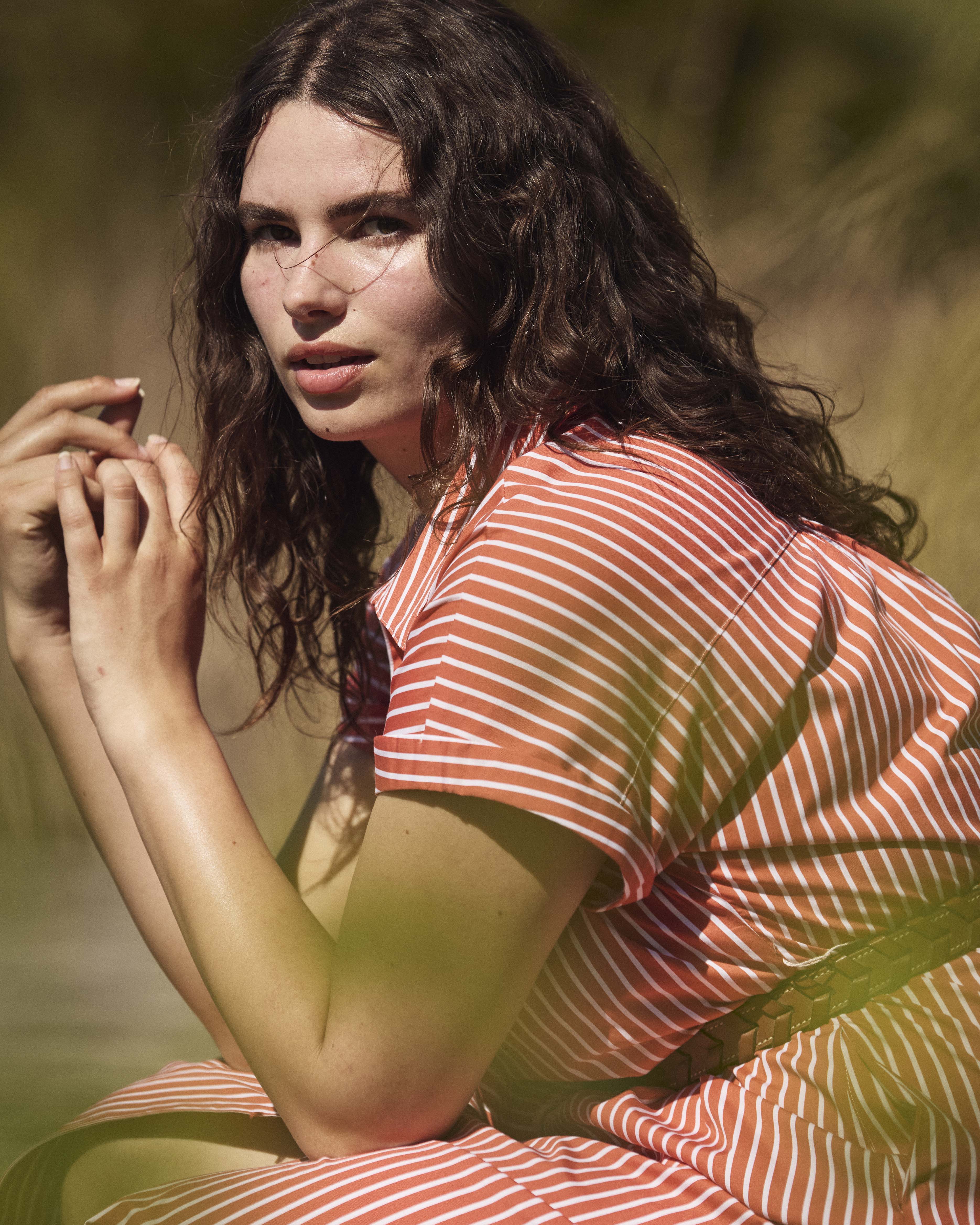 Sandy Stretch Poplin Shirtdress - Coral Reef/White Stripe