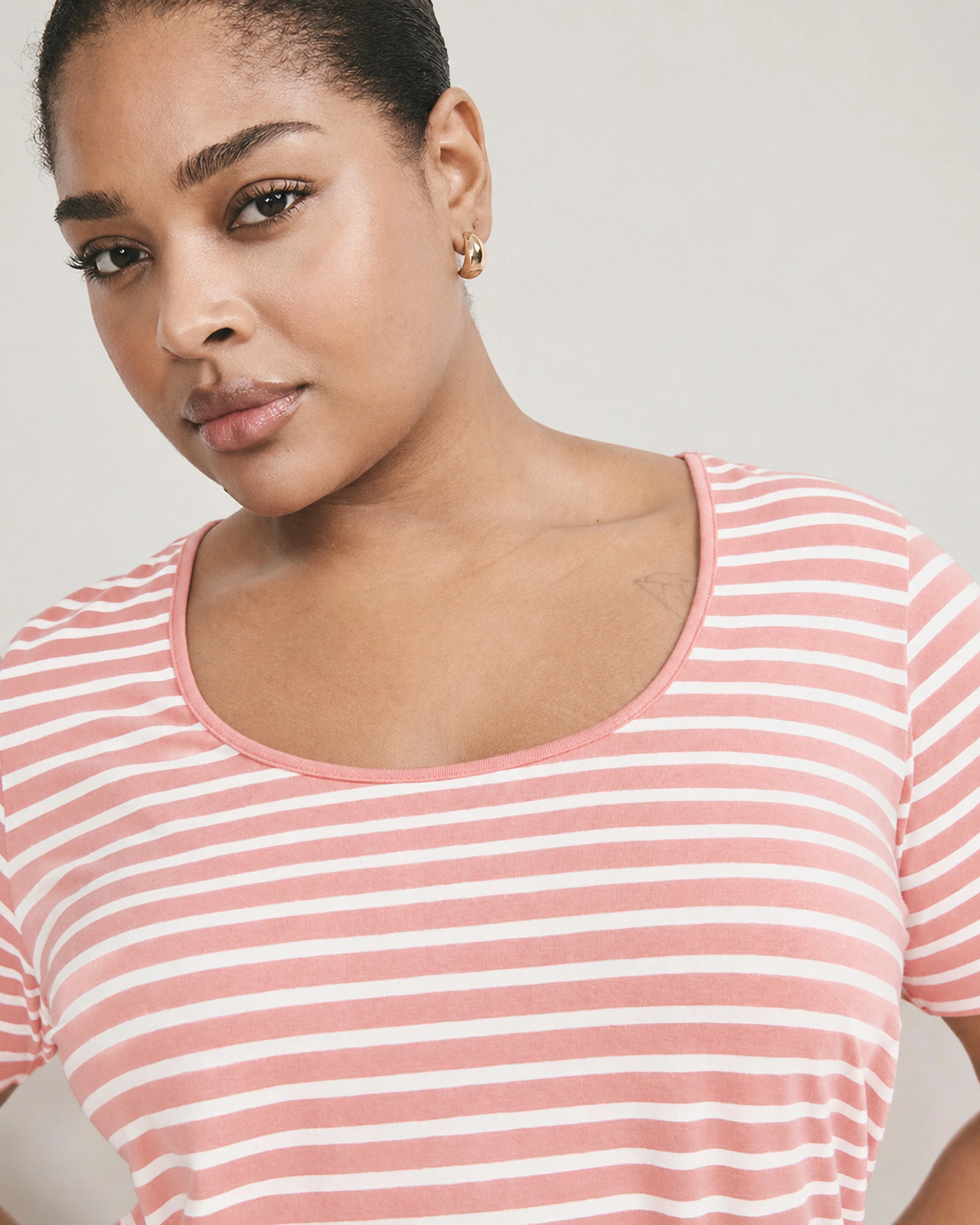 Scoop Neck Tee - Portrait Pink/White Stripe