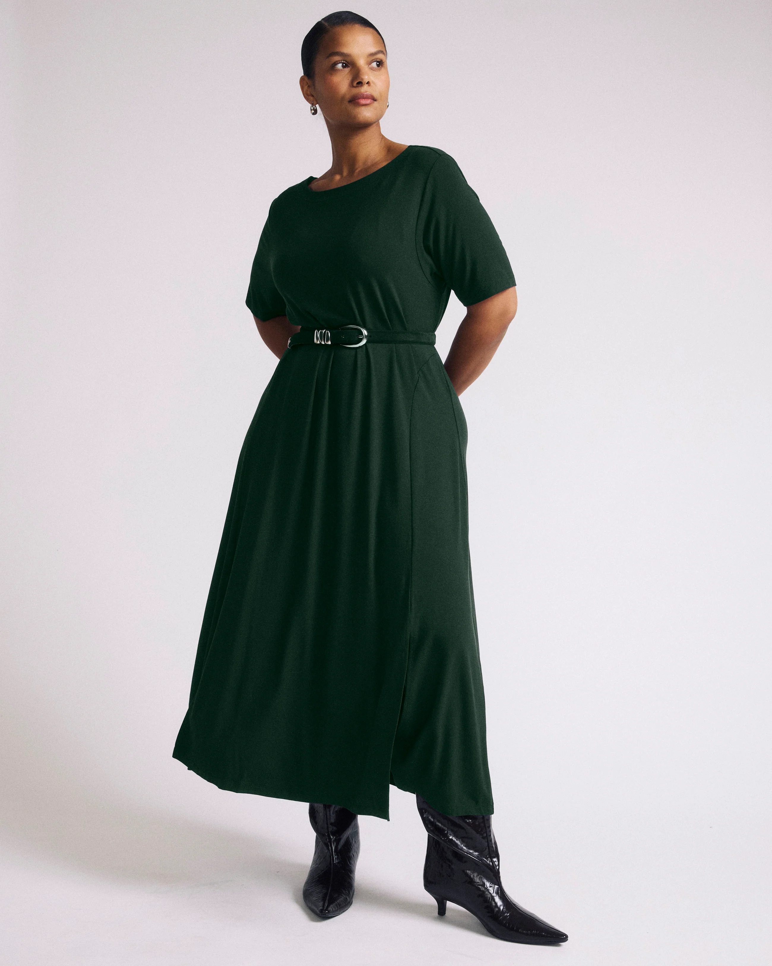 Serena Boatneck Divine Jersey Dress - Forest Green