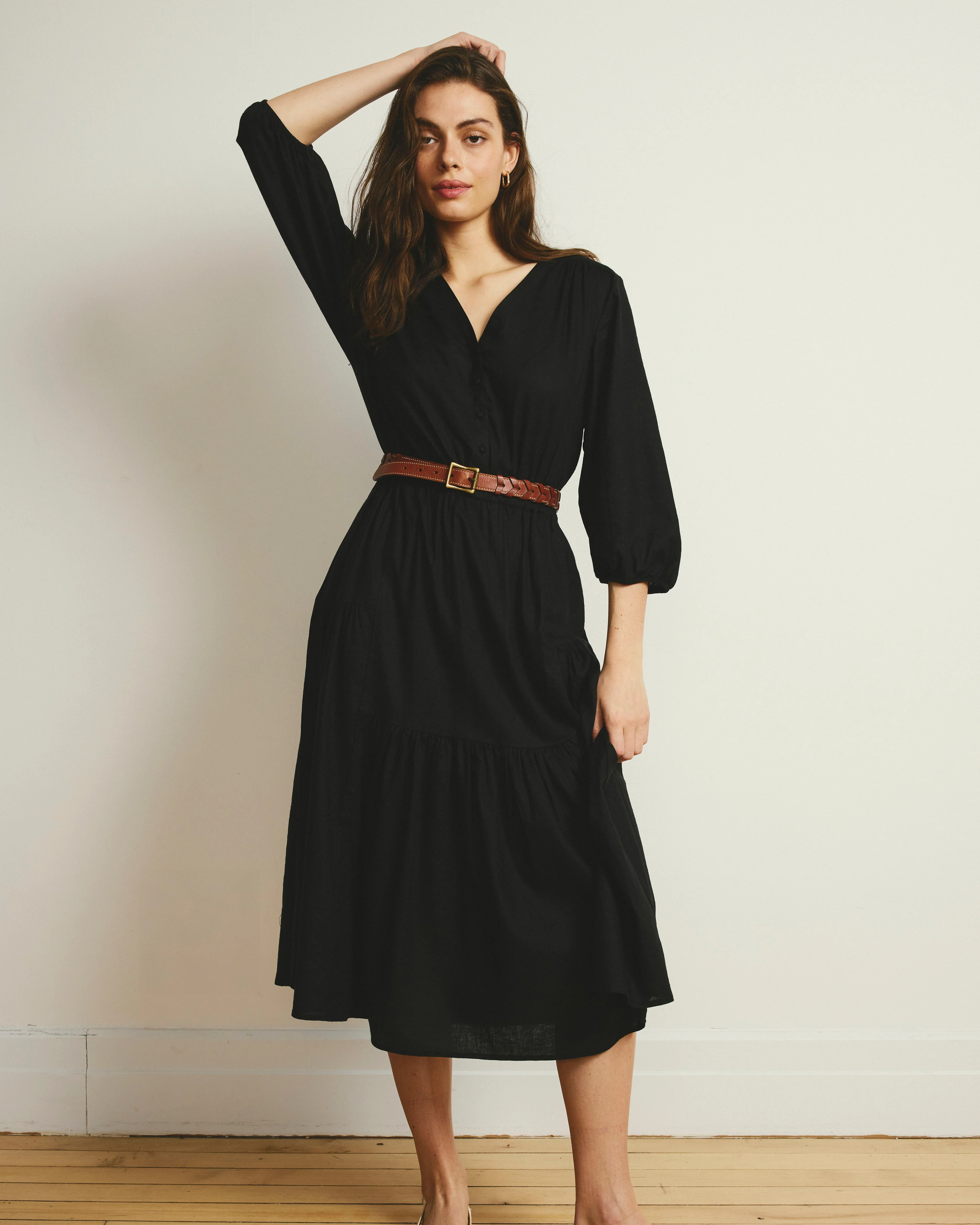 Sorrento Linen Midi Dress - Black