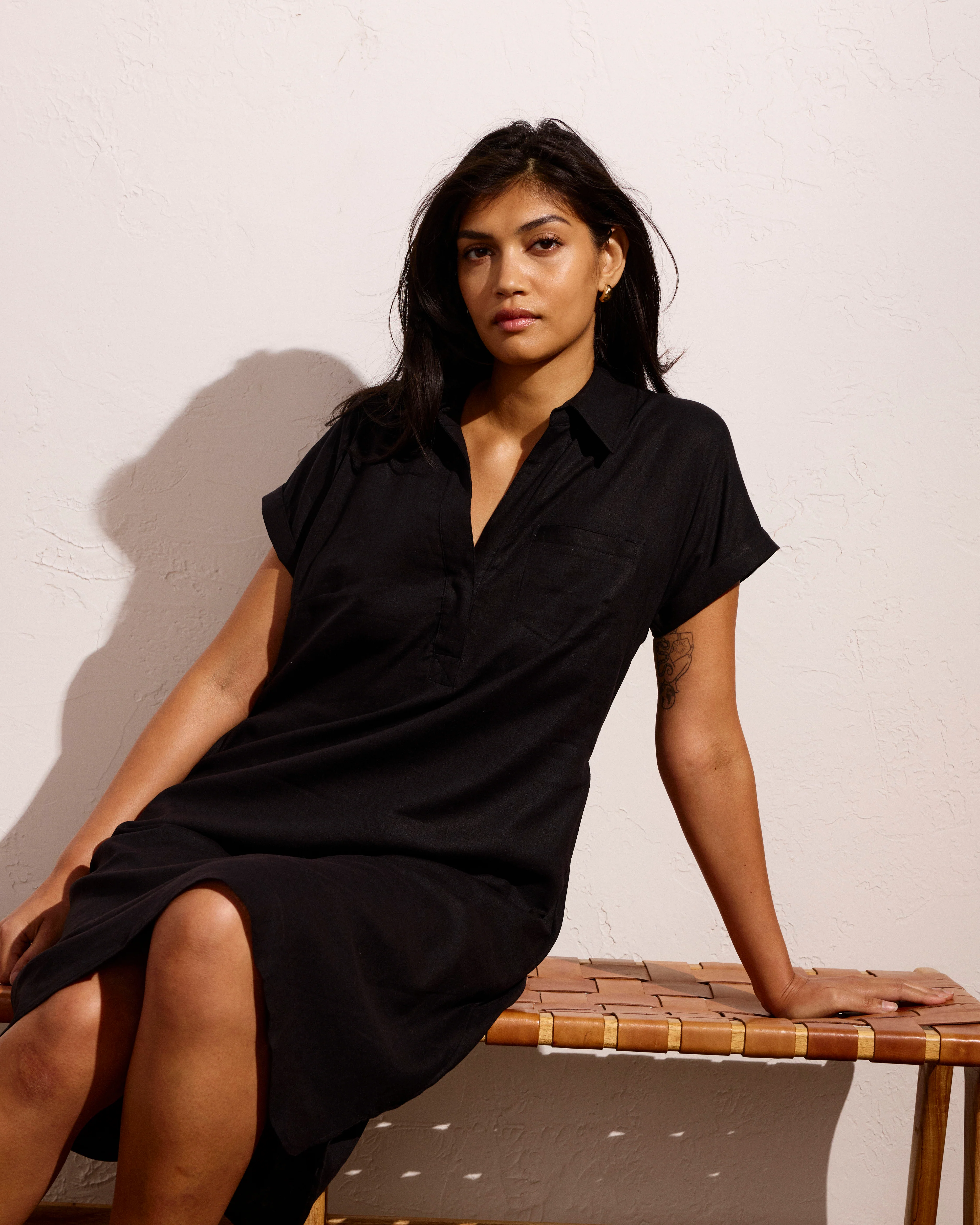 Sunshine Linen Polo Dress - Black
