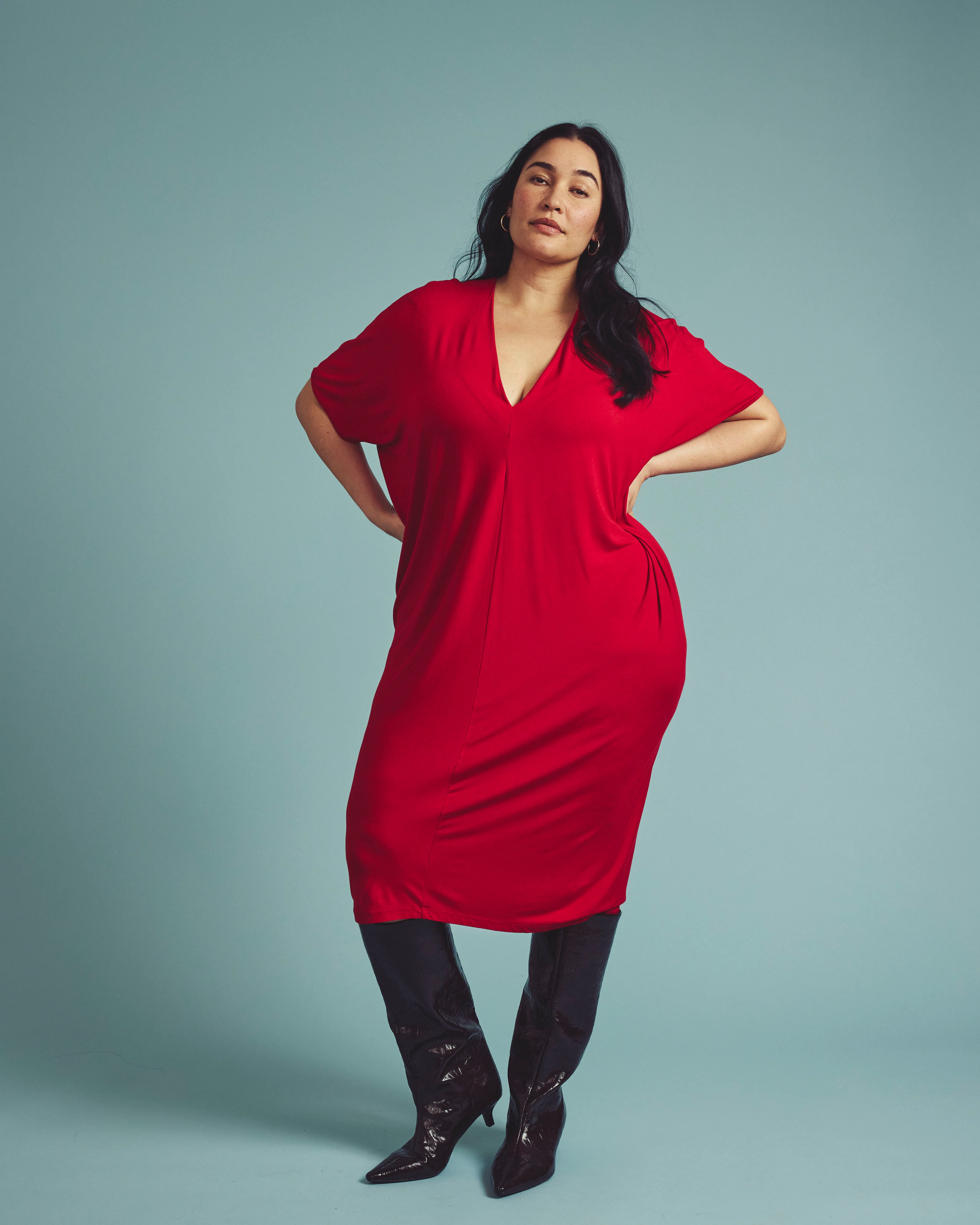 Teresa Liquid Jersey V-Neck Dress - New York Red