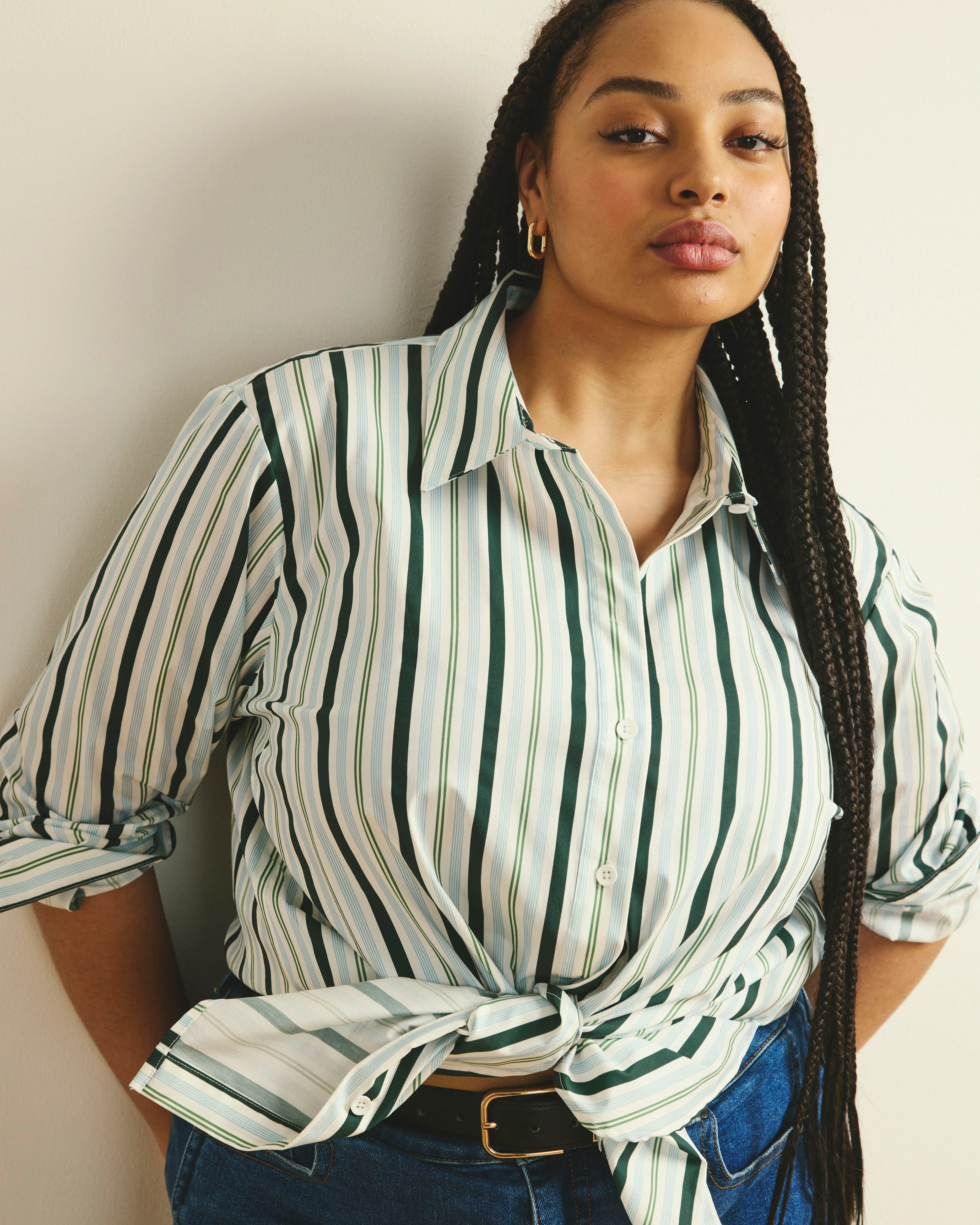 The Artist Poplin Shirt - Forest Green Multi Stripe